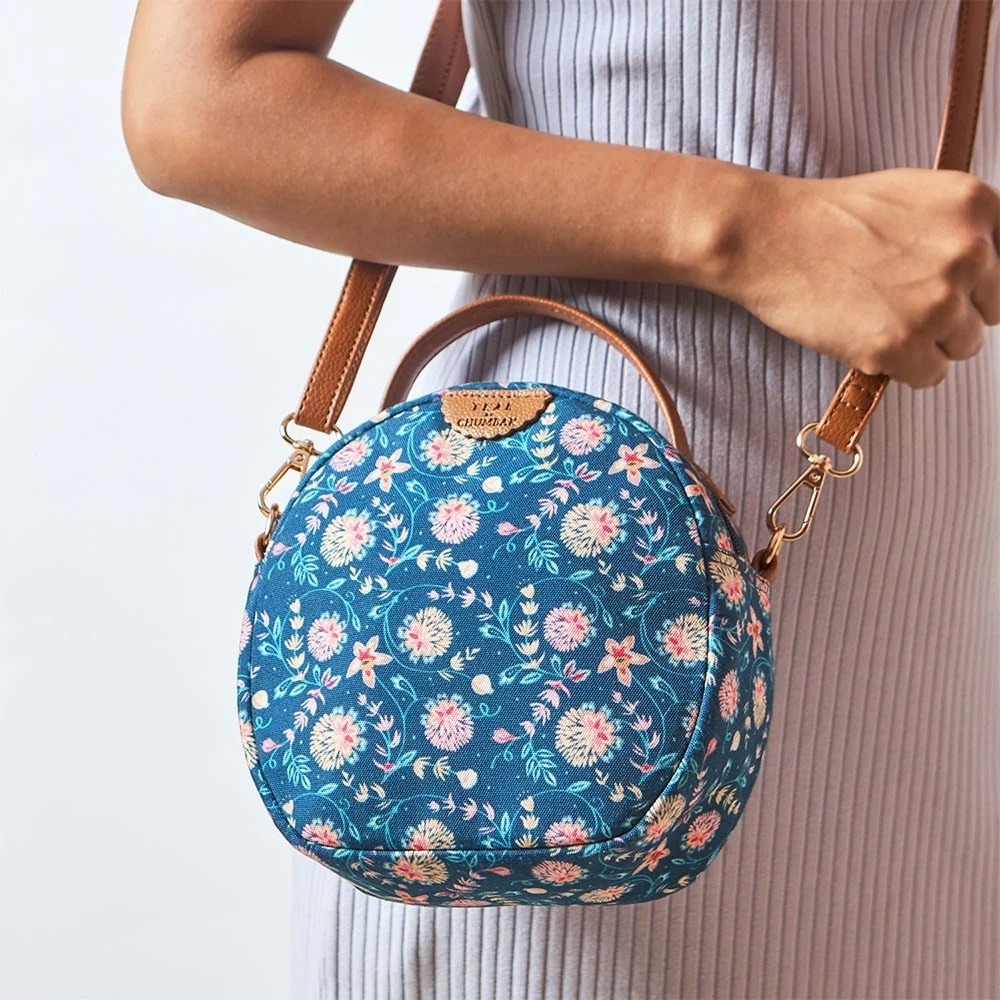 Teal By Chumbak Round Sling Bag Womens OS Floral Crossbody Festival Boho Cottage